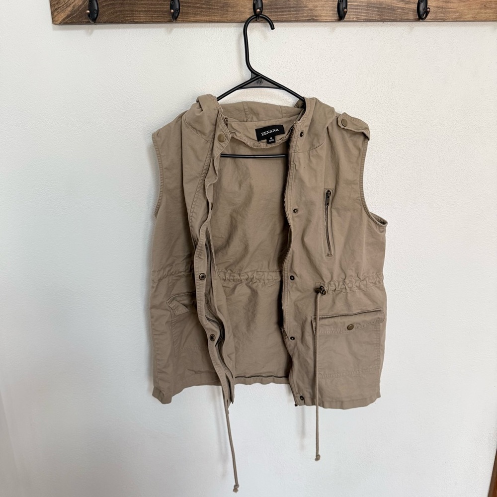 Zenana Sleeveless Tan Utility Vest
